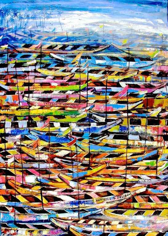 Appiah Ntiaw | Ghana | "Boats Abound" | Print | True African Art .com