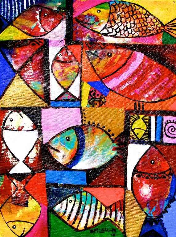 Appiah Ntiaw | Ghana | "Fish Bunch" | Print | True African Art .com