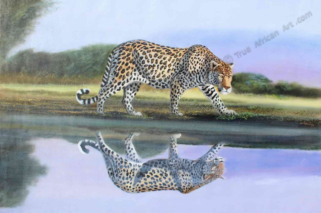 African Painter Wycliffe Ndwiga paints realistic wildlife of East Africa.