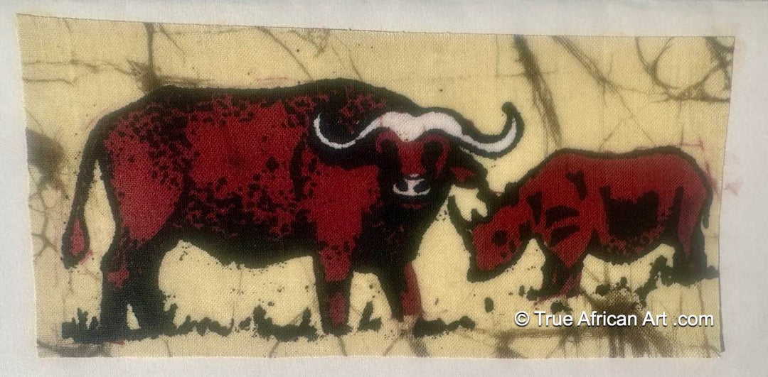 Bull and Rhino Batik  |  Kenya  |  Handmade  |   True African Art .com