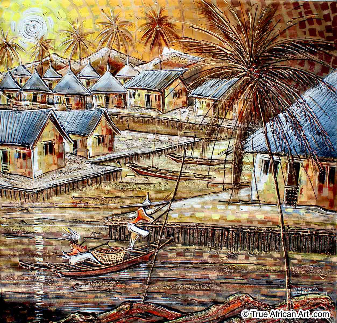 Paul Omidiran  |  Nigeria  |  "Fishing Couple 3"  |   Original  |  True African Art .com