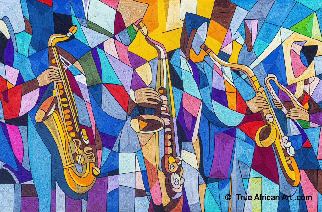 Yeboah's  |  Ghana  |  Jazz Group  |  Hand Sewn  |  True African Art .com