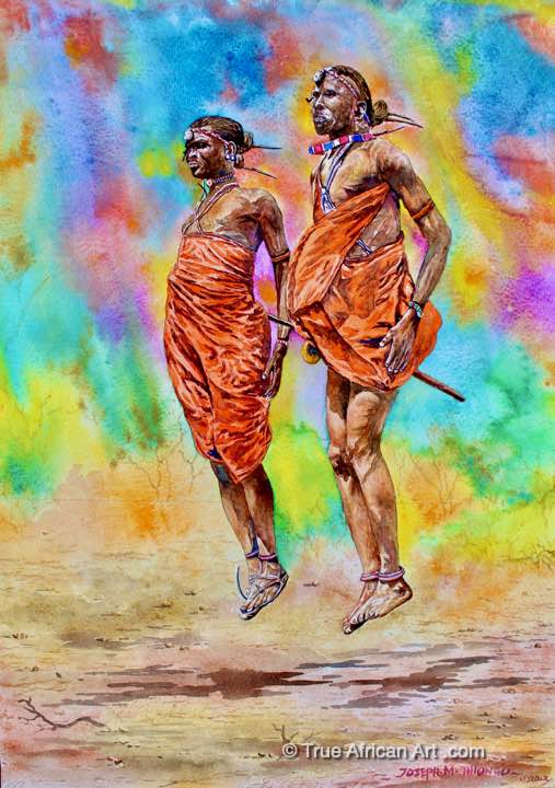 Joseph Thiongo  |  Kenya  |  "Jumping Maasai"  |  Original  |  True African Art .com