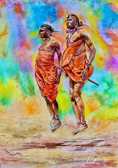 Joseph Thiongo  |  Kenya  |  "Jumping Maasai"  |  Original  |  True African Art .com