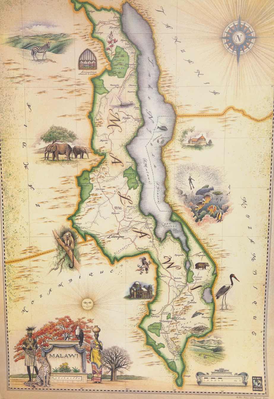 Blue Rhino Maps  | Malawi  |  Print  |  True African Art .com
