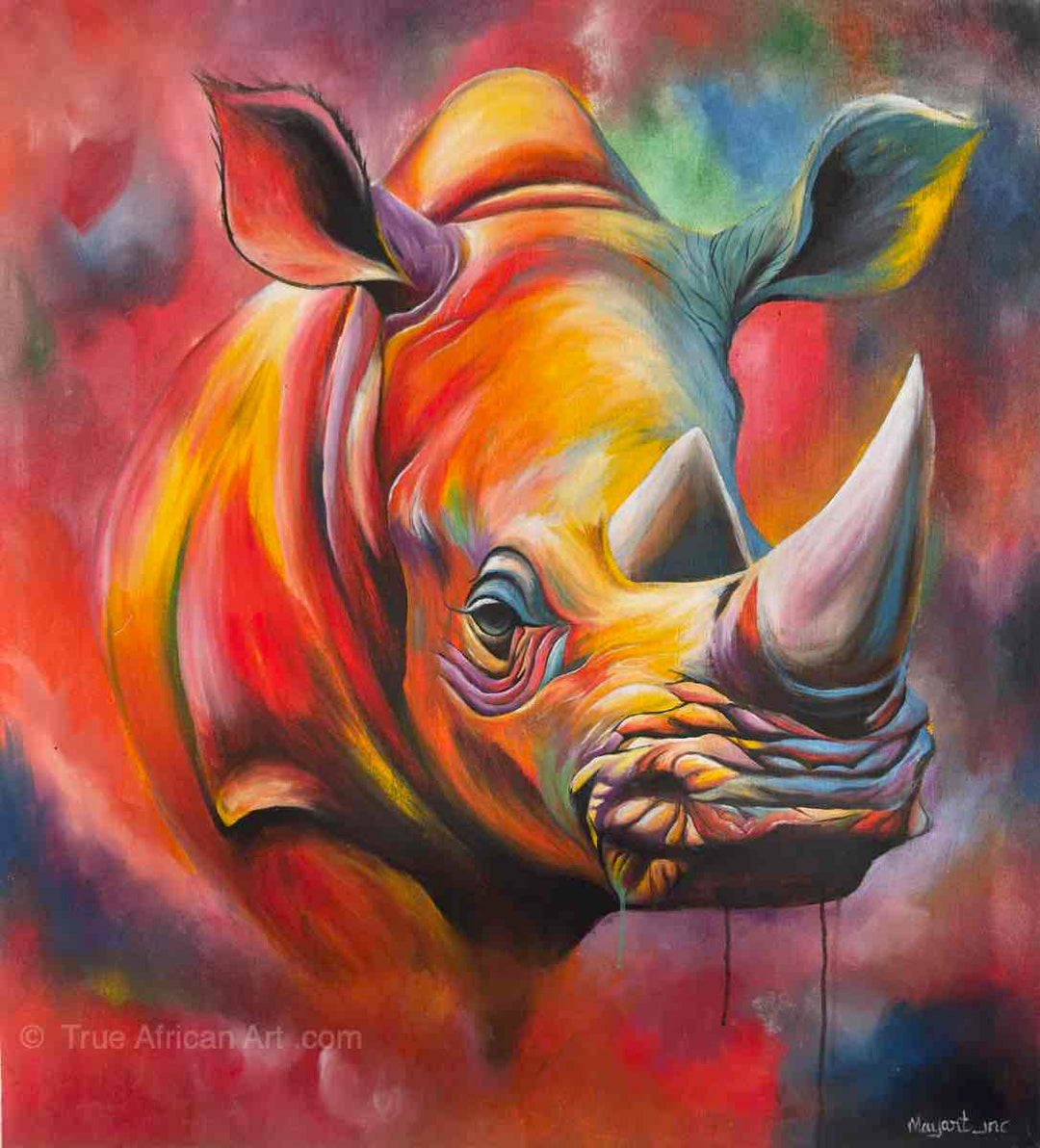 Mayamiko Banda  |  Malawi  |  Colorful Rhino  |  Original and Prints  |  True African Art .com