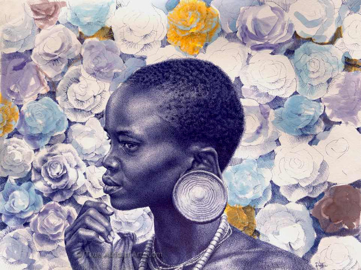 Enam Bosokah  |  Ghana  |  "My Flowers"  |  Original  |  Pen on Paper  |  True African Art .com
