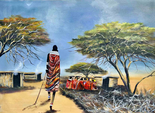 John Ndambo |  Kenya  |  N - 234  |   Original Maasi Painting  |  True African Art .com