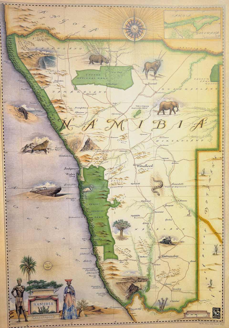 Blue Rhino Maps  |  Namibia  |  Print  |  True African Art .com