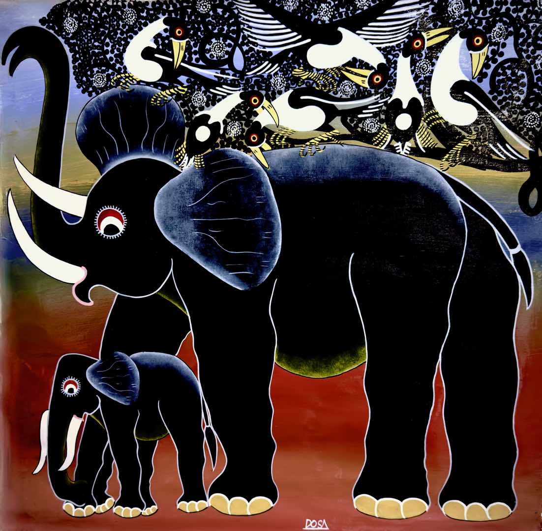 【絵・絵画】ティンガティンガ　TINGA TINGA ティンガティンガの象の絵画 | タンザニア、東アフリカ – 真のアフリカ美術