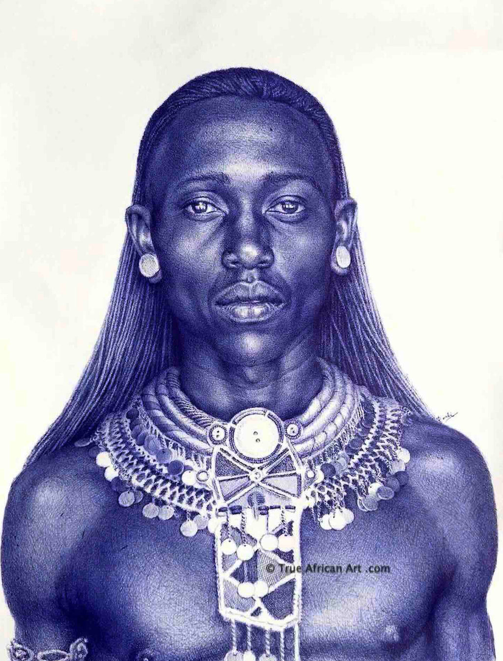 Enam Bosokah  |  Ghana  |  "Warrior at Peace"  |  Original  |  Bic Pen on Paper  |  True African Art .com