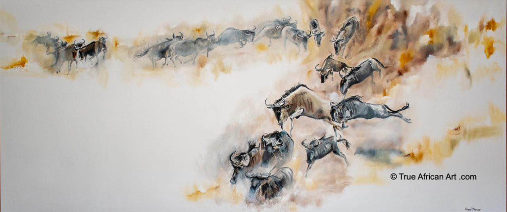 Kowie Theron | Wildbeast Migration | Original | South Africa | True African Art .com