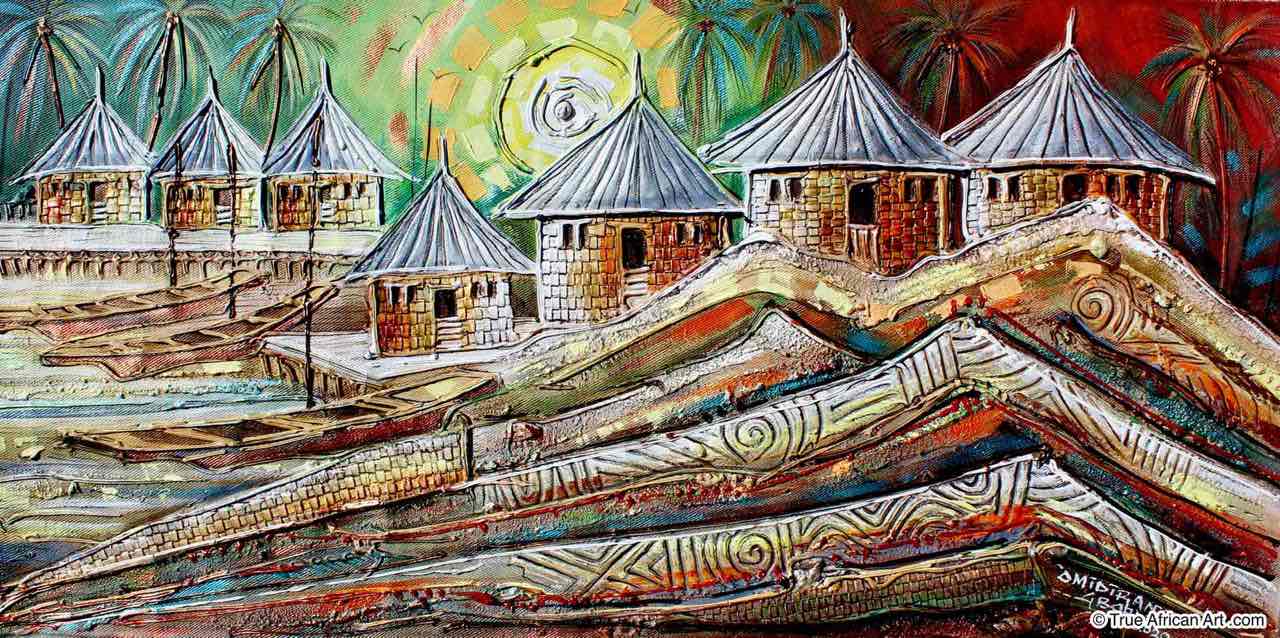 Fishing Village Hand Towel by Paul Gbolade Omidiran - Prints Site from True  African Art com - Website