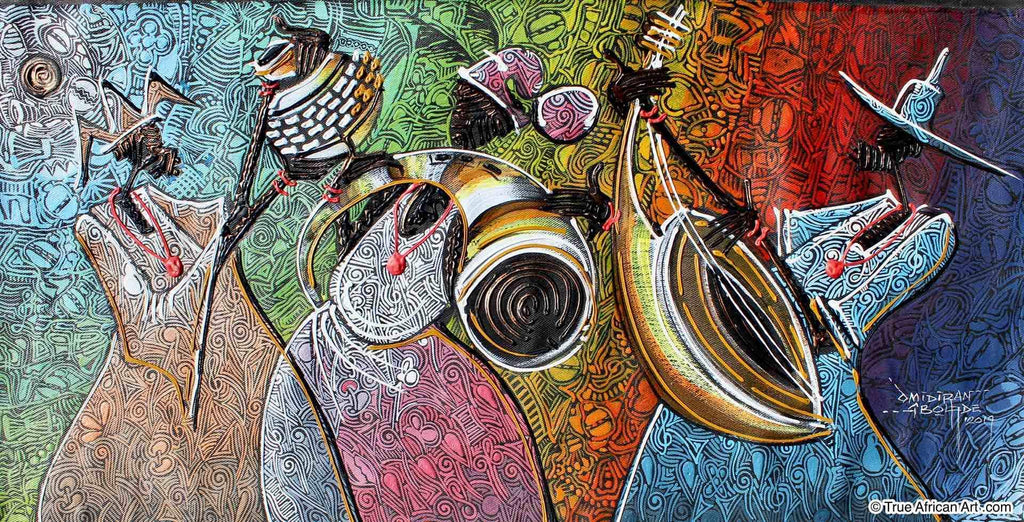 Paul Gbolade Omidiran  |  Nigeria  |  "Yoruba Hausa Ibo Musicians - 2"  |  Original and Print  |  True African Art .com