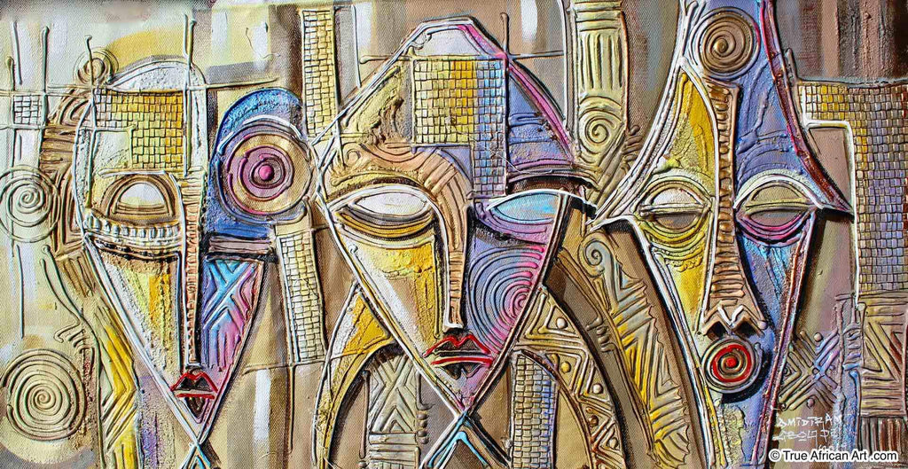 Paul Gbolade Omidiran | Nigeria | "Three African Faces" | Original and Print  | True African Art .com