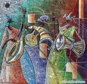 Paul Gbolade Omidiran | Nigeria | "Hasua, Ibo, Yorbua Musicians 5" | Original and Print | True African Art .com
