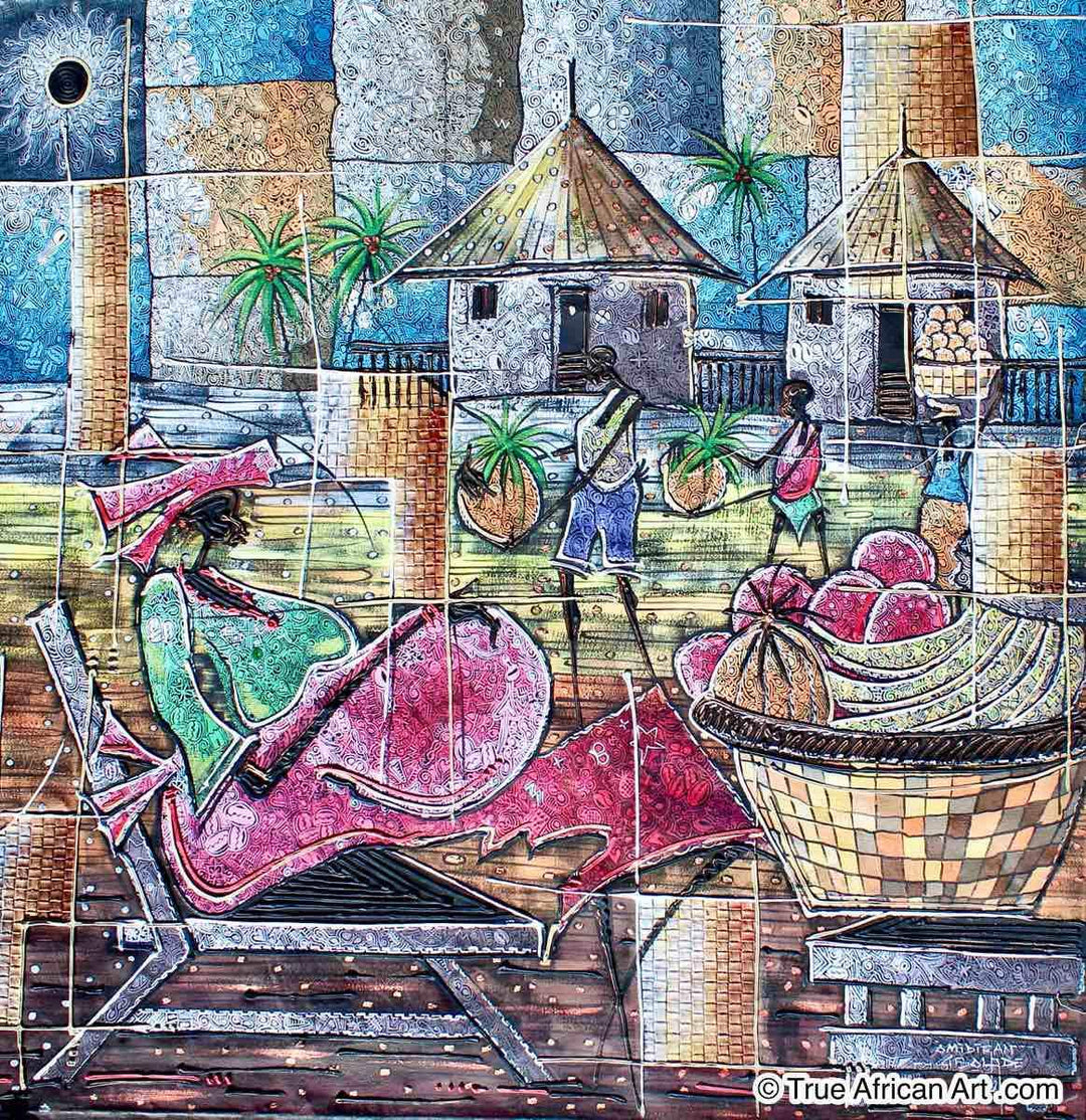 Paul Gbolade Omidiran | Nigeria |  "Fruit Selling Village" | Original and Print | True African Art .com
