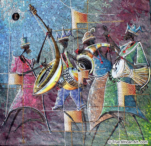 Paul Gbolade Omidiran | Nigeria |  "Four Music Makers"  |  Original and Print  | True African Art .com