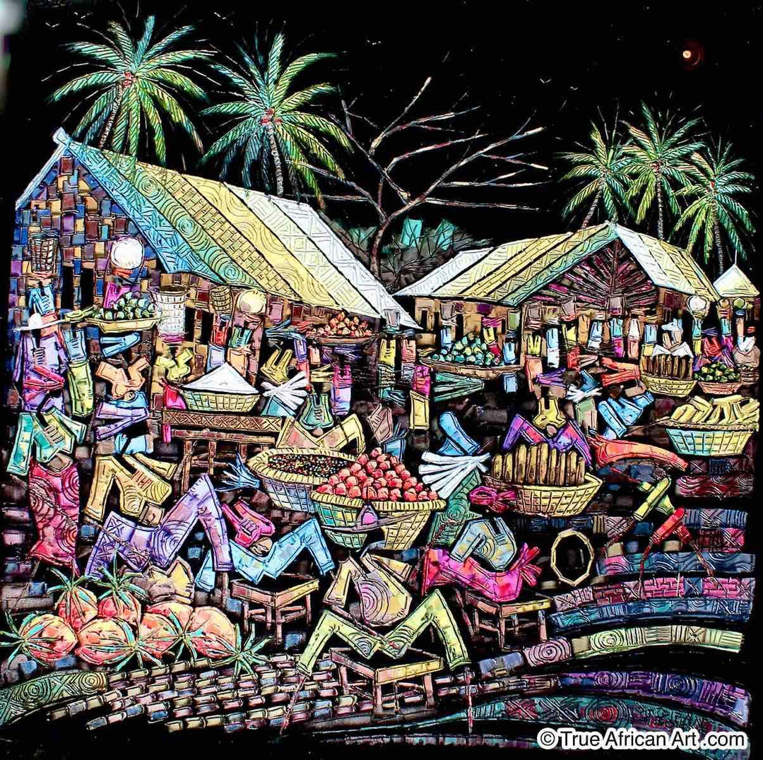 Paul Gbolade Omidiran | Nigeria | "Market at Night" |  Original and Print  | True African Art .com