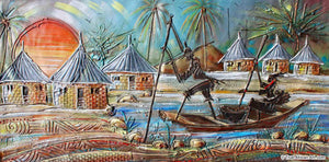 Paul Gbolade Omidiran | Nigeria | "Fishing Couple" |  Original and Print  | True African Art .com