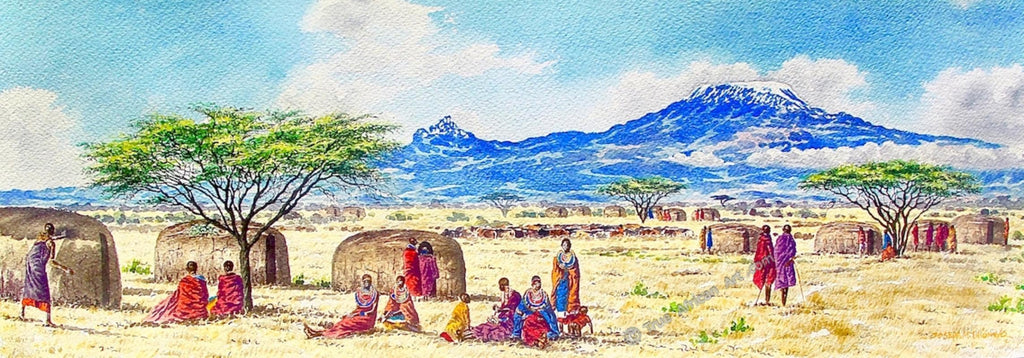 A Day in the Village by Kenyan artist Joseph Thiongo |  Print  |  True African Art .com