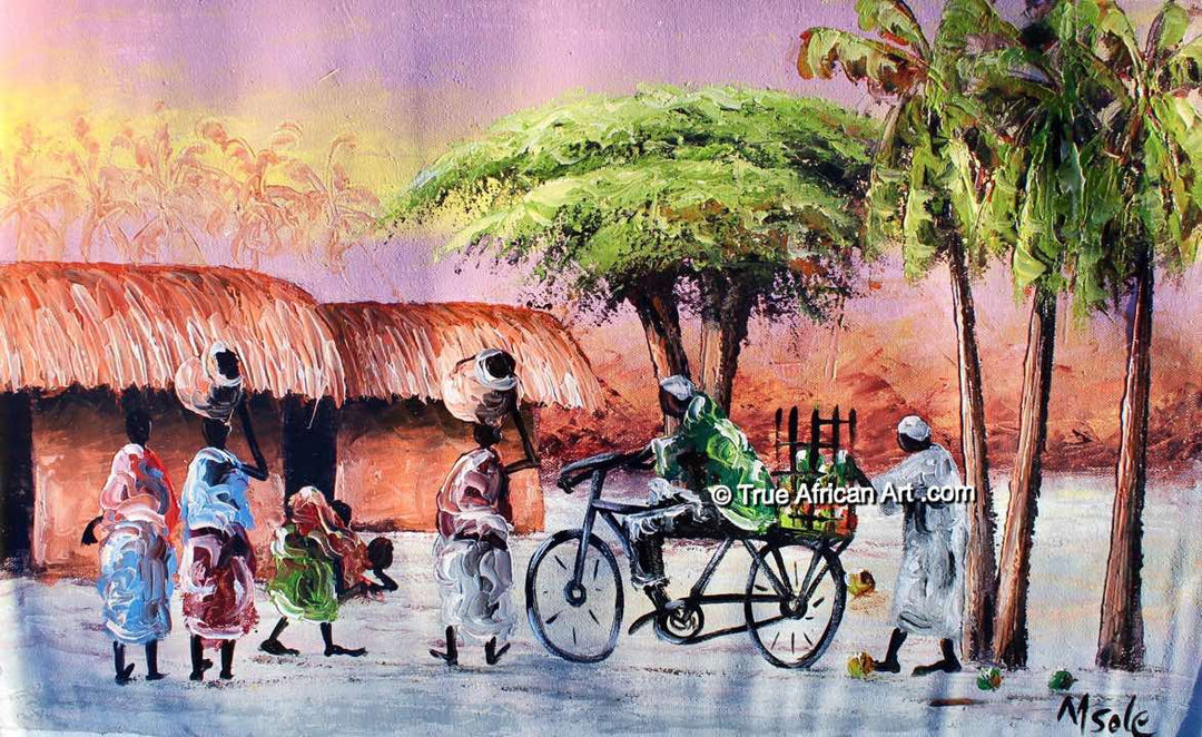 Steven Kiswanta | "Bikes in a Village" - 2 | Original | True African Art .com