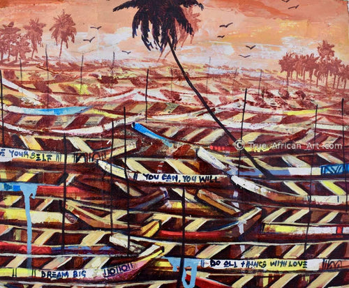 "Boats Abound 2" - Appiah Ntiaw - True African Art .com