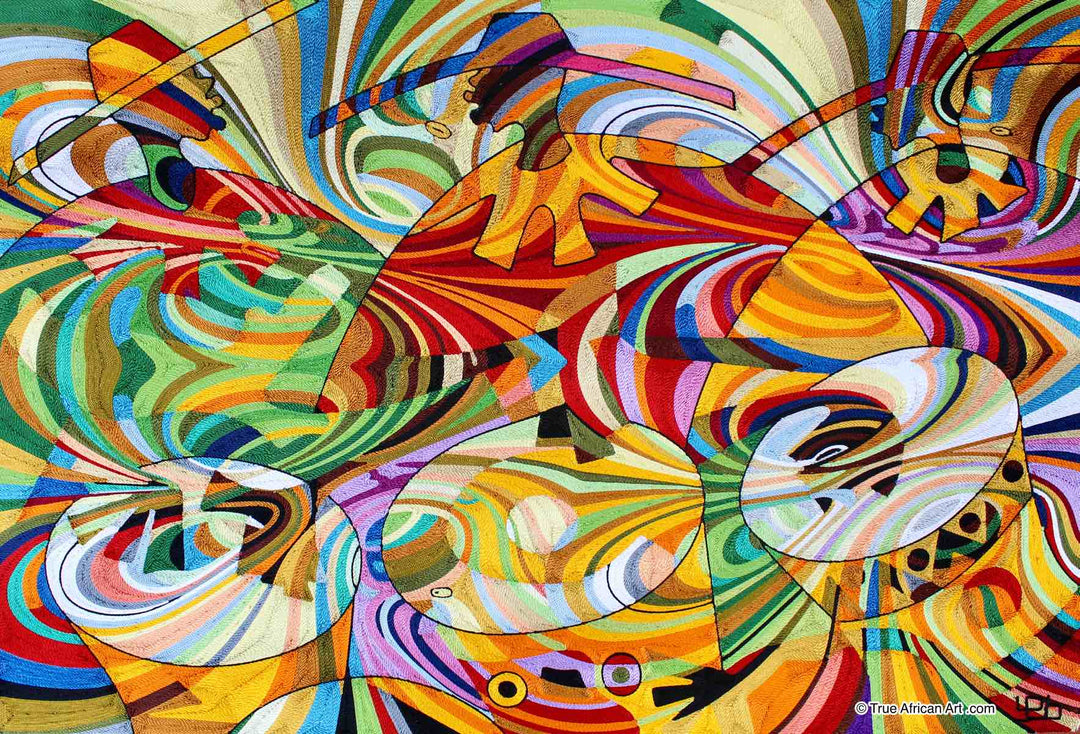 Yeboah Silk Thread Art |  Ghana  |  "Circle Rhythm"  |  True African Art .com
