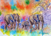 Elephants walking against a semi-abstract background | Artist Joseph Thiongo