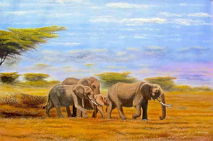 Wycliffe Ndwiga  |  Kenya  |  Elephants Walking  |  Print  |  True African Art .com