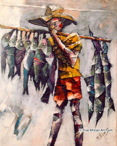 Masoud Kibwana  |  Tanzania  |  "Fish Vendor"  |  Original |  True African Art .com