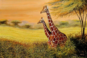 Wycliffe Ndwiga  |  Kenya  |  Giraffes Watching  |  Print  |  True African Art .com