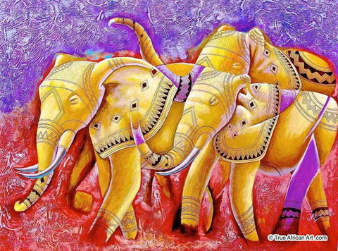 Masoud Kibwana  |  Tanzania  |  "Grand Elephants"  |  Print  |  True African Art .com