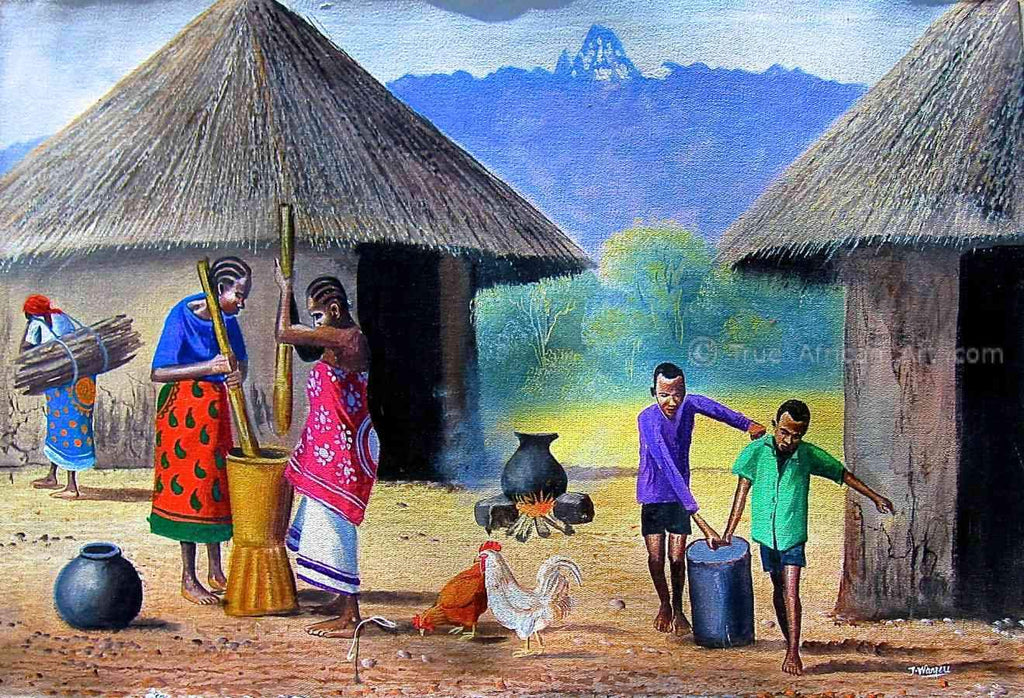 Jane Wanjeri |  "Village Chores"  |  True African Art .com