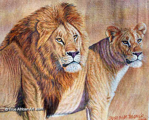 Joseph Thiongo  |  Kenya  |  "Lion Couple"  |  Original   |  True African Art .com