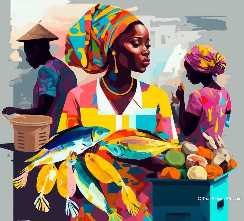 Yeb Silk Thread Art - Yeboah's | Ghana | "Marketplace 2" | Handmade | True African Art .com