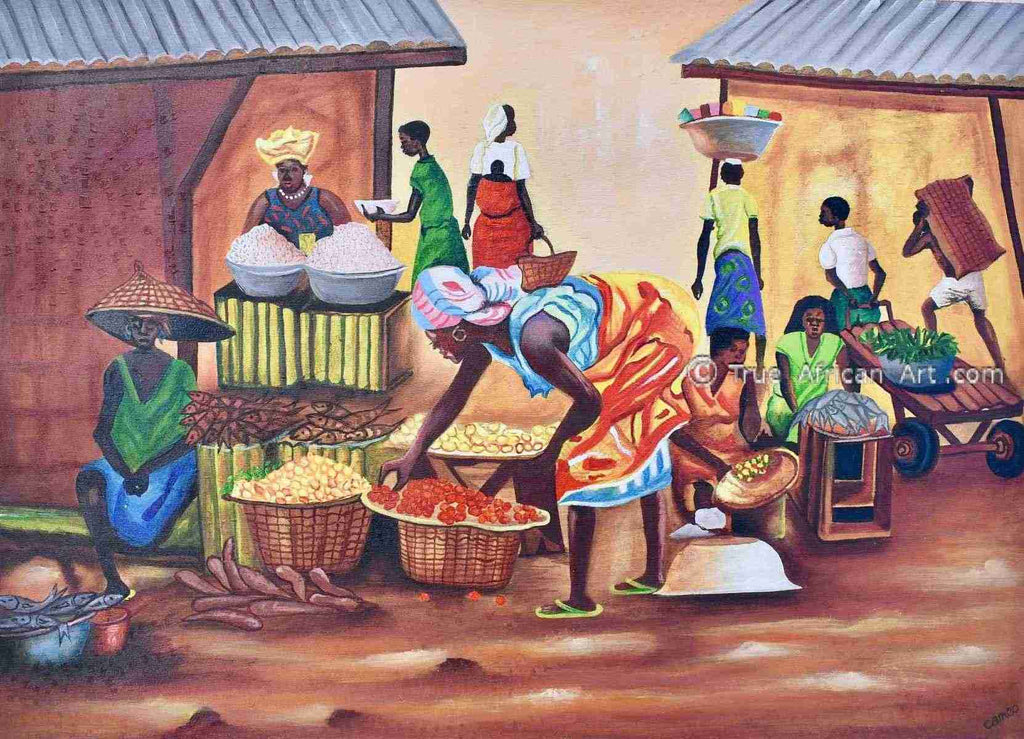 Francis Sampson  |  Ghana  | Marketplace Scene  |  Print  |  True African Art .com