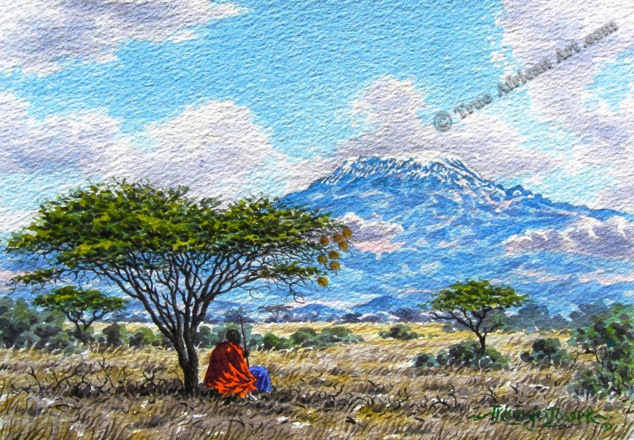 A traditional African oil painting cheapest titled “Mt Kilimanjaro”