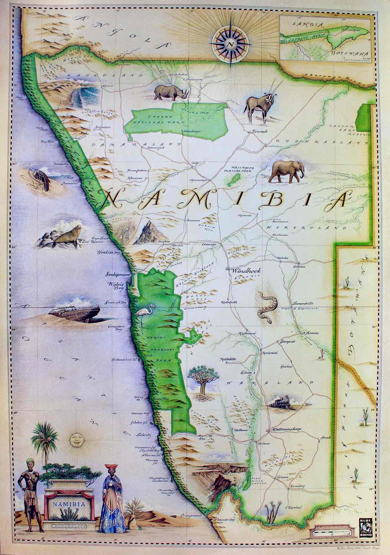 Blue Rhino Maps  |  Namibia  |  Print  |  True African Art .com