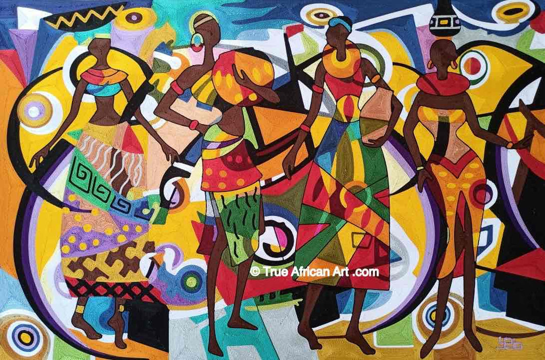 Yeboah Silk Thread Art  |  "Ready to Dance"  |  Handmade  |  True African Art .com