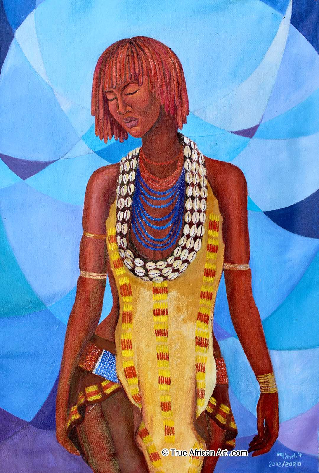 Mahlet  |  Ethiopia  |  "Thinking About It"  |  Print  |  True African Art .com