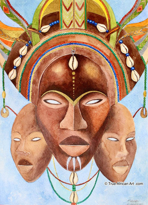 Mahlet | Ethiopia | "Three Masks" |  Print  | True African Art .com