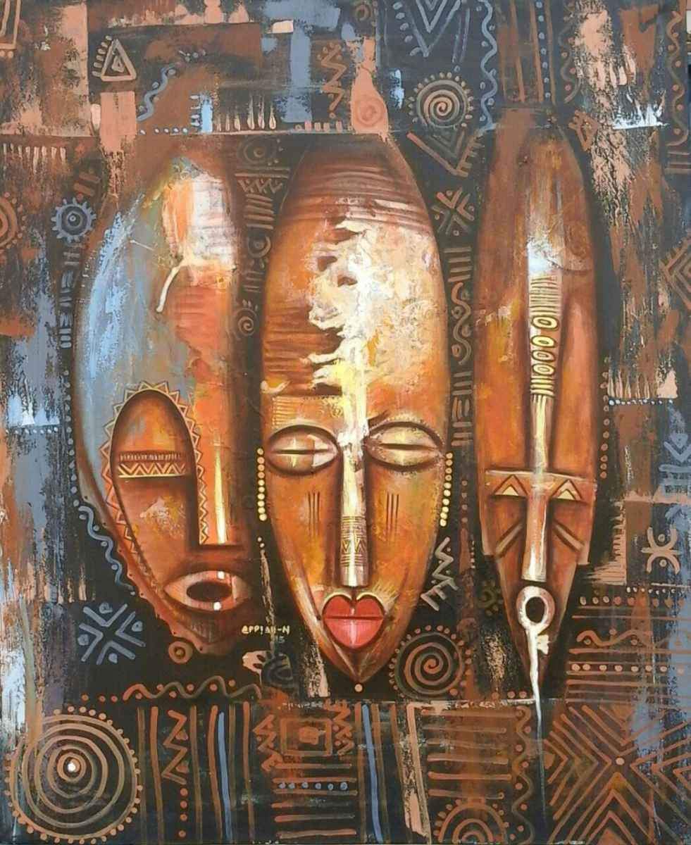 Appiah Ntiaw   |  Ghana  |  "Three Masks"  |  Print  |  True African Art .com