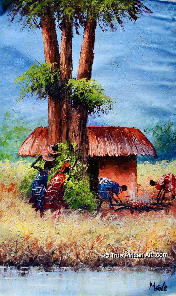 Steven Kiswanta | "Village Life-Msole" | Original | True African Art .com