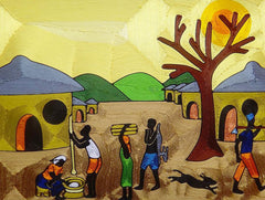 Yeboah Family - Yeb  |  Ghana  |  Silk Thread  |  "The Village"  |  True African Art .com
